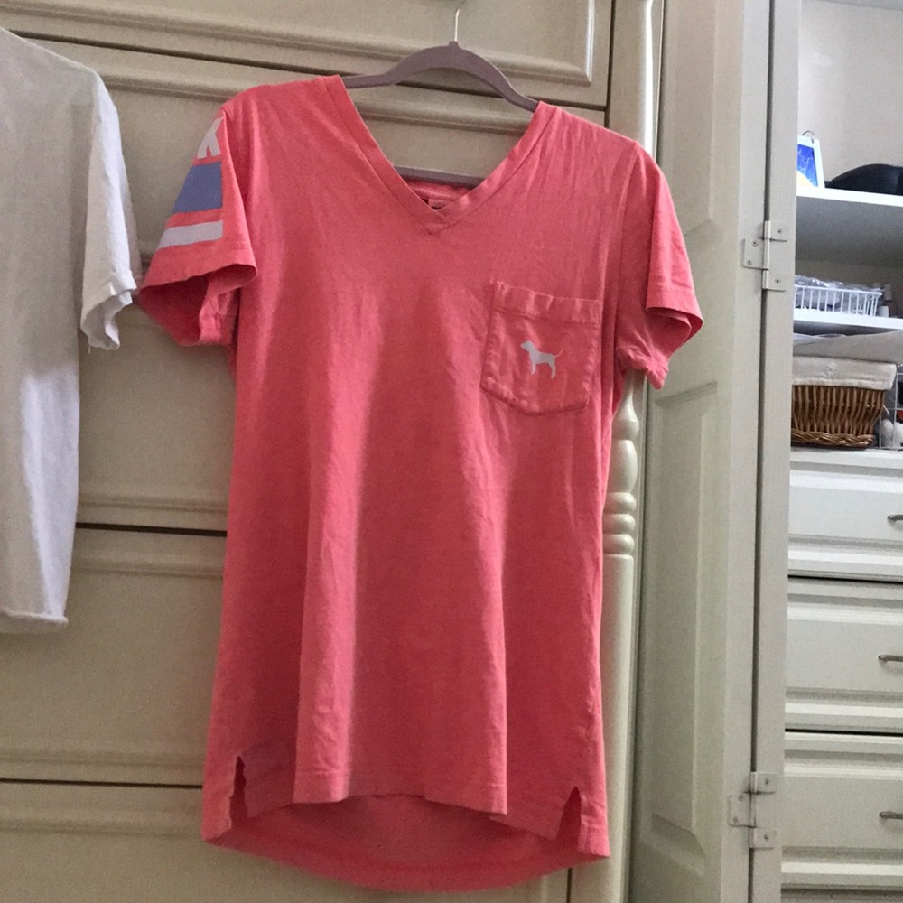 neon PINK v neck tee shirt